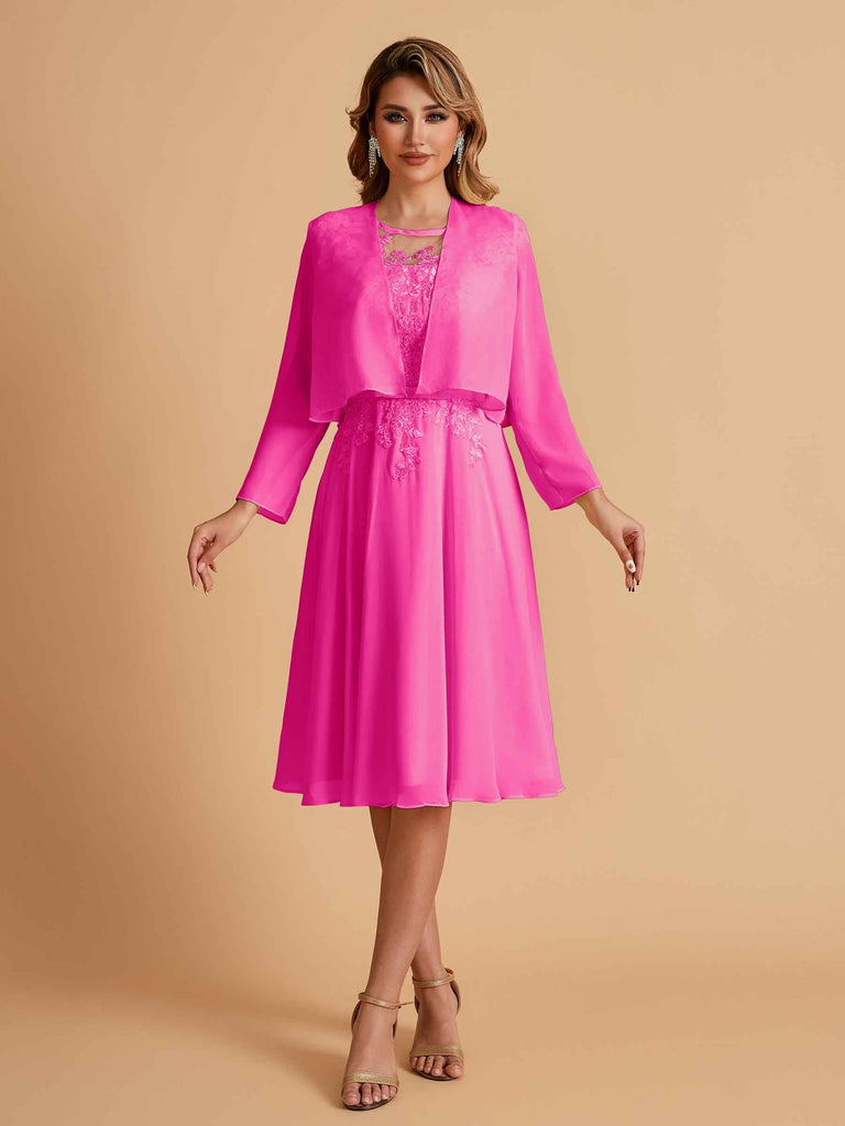 Elegant A-line Chiffon Jewel Lace Short Mother of the Brides Dresses Uk and Jacket