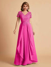 Chiffon Short Sleeves V-neck Lace Mother of the Brides Dresses UK