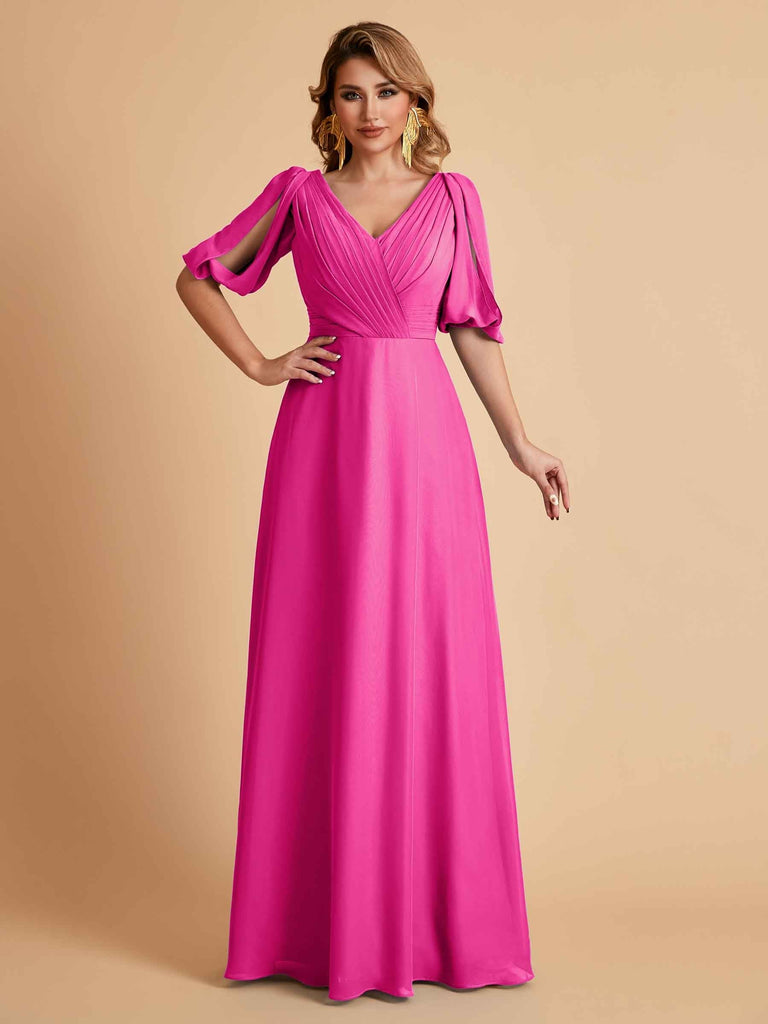 Elegant Chiffon Half Sleeves V-Neck Mother of the Brides Dresses UK Online