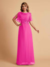 Elegant A-Line Chiffon Half Sleeves Cowl Neck Mother of the Brides Dresses Online UK