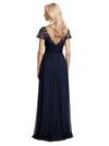 Elegant A-Line V-Neck Short Sleeves Lace Chiffon Mother of The Bride Dresses