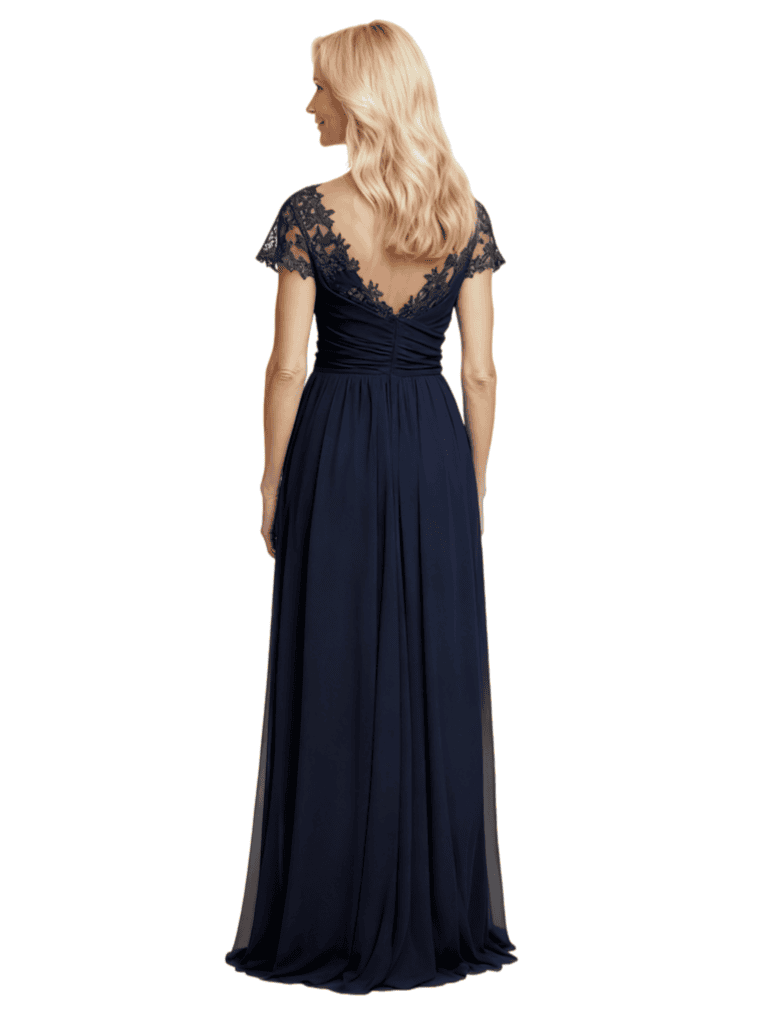 Elegant A-Line V-Neck Short Sleeves Lace Chiffon Mother of The Bride Dresses