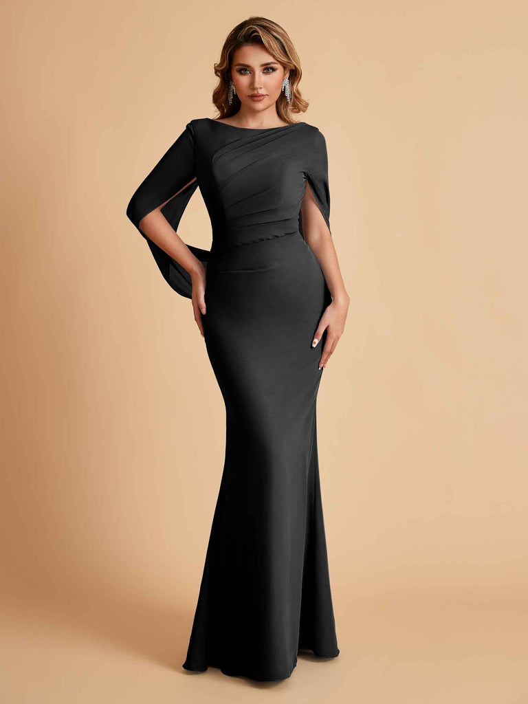 Elegant Mermaid Chiffon Half Sleeves Scoop Mother of the Brides Dresses Online