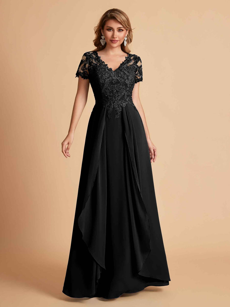 Chiffon Short Sleeves V-neck Lace Mother of the Brides Dresses UK