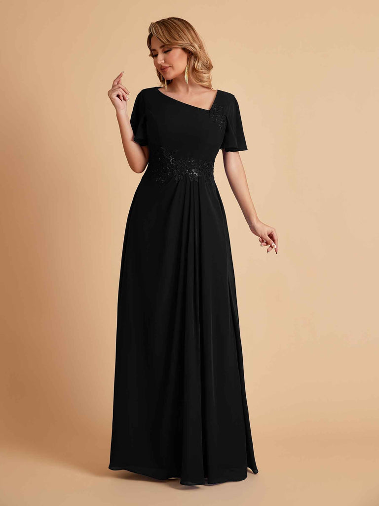 Elegant A-Line Chiffon Short Sleeves V-Neck Mother of the Brides Dresses Online