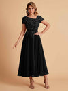 Elegant Chiffon Short Sleeves Short Midi Mother of the Brides Dresses UK Online