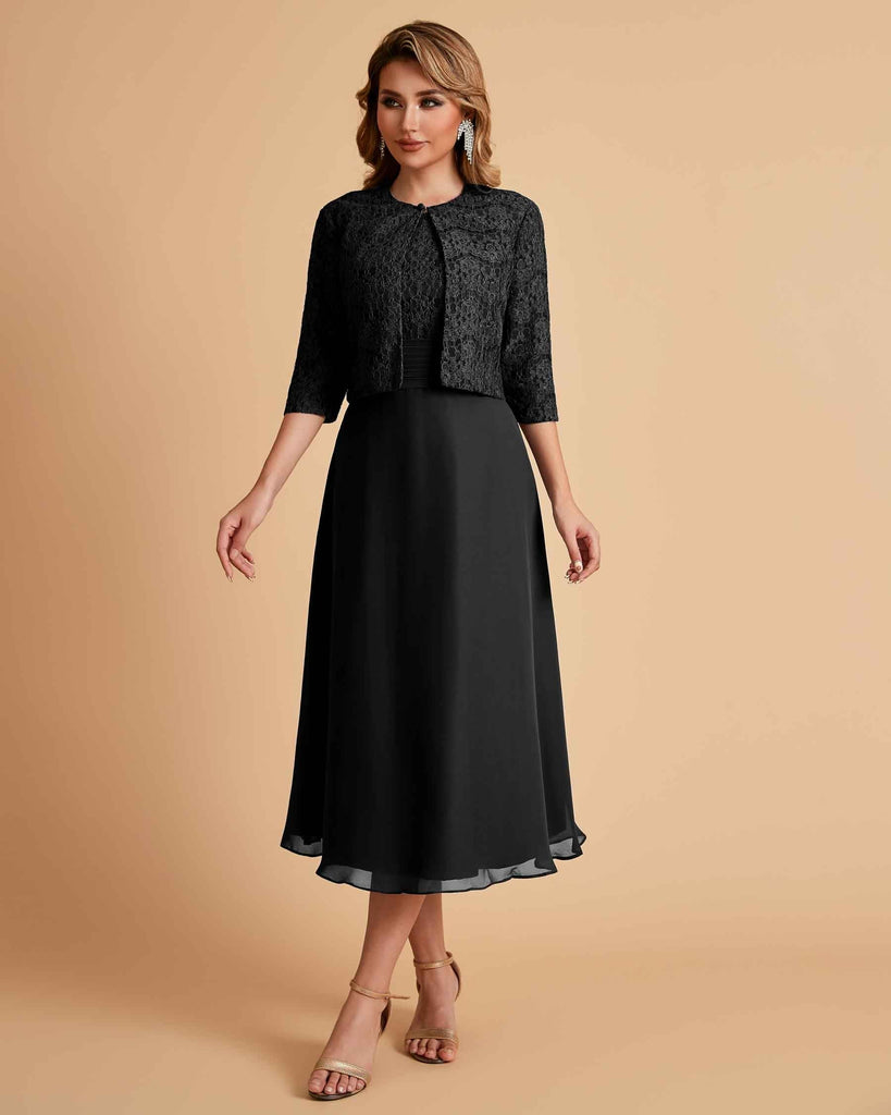 Elegant A-line Bateau Sleeveless Tea Length Short Mother of the Brides Dresses and Jacket