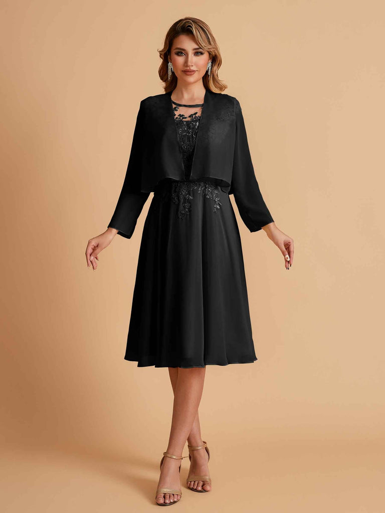 Elegant A-line Chiffon Jewel Lace Short Mother of the Brides Dresses Uk and Jacket