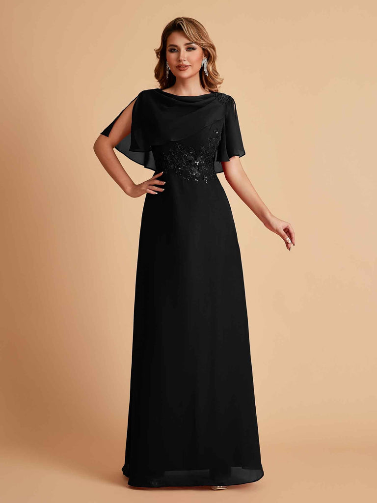 Elegant A-Line Chiffon Half Sleeves Cowl Neck Mother of the Brides Dresses Online UK