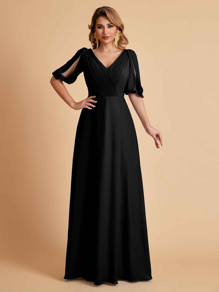Elegant Chiffon Half Sleeves V-Neck Mother of the Brides Dresses UK Online