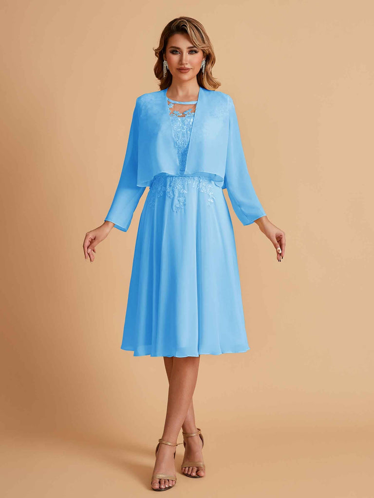 Elegant A-line Chiffon Jewel Lace Short Mother of the Brides Dresses Uk and Jacket