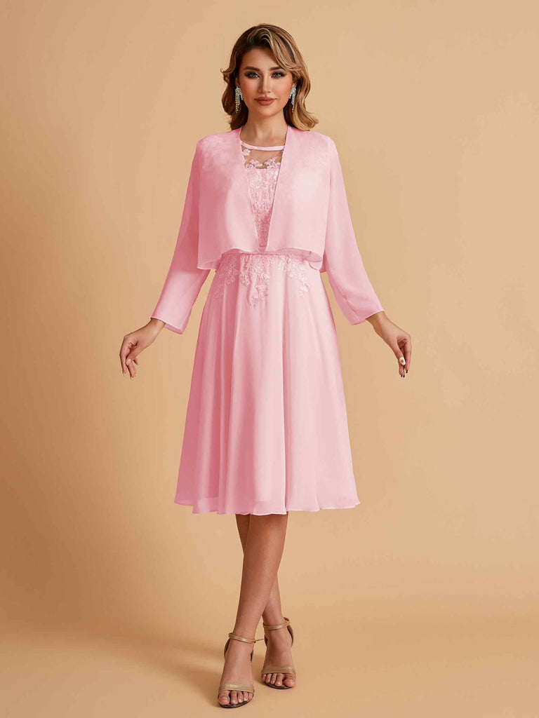 Elegant A-line Chiffon Jewel Lace Short Mother of the Brides Dresses Uk and Jacket