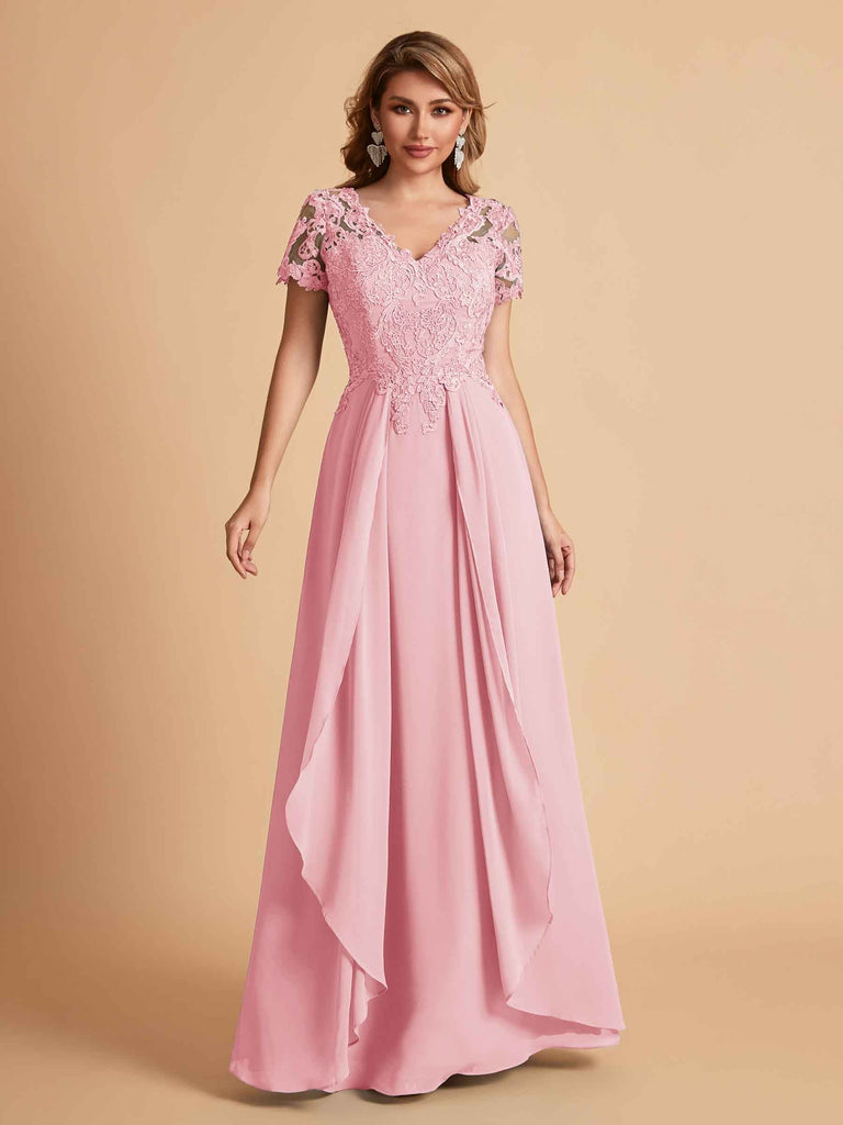 Chiffon Short Sleeves V-neck Lace Mother of the Brides Dresses UK