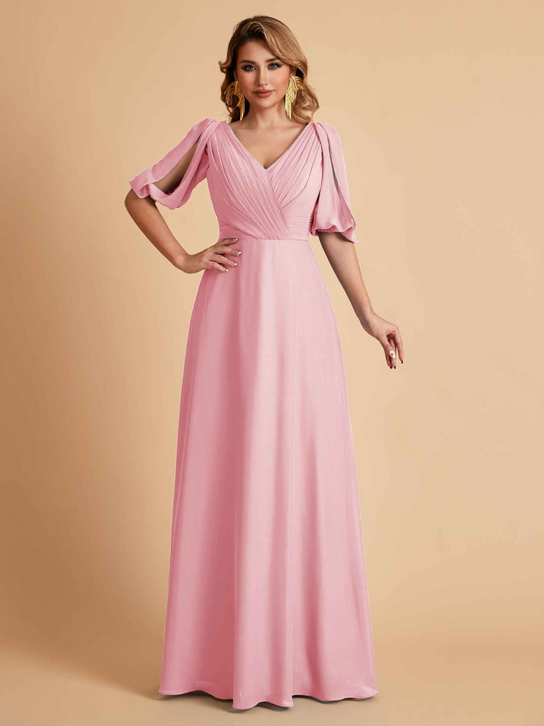 Elegant Chiffon Half Sleeves V-Neck Mother of the Brides Dresses UK Online