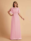 Elegant A-Line Chiffon Half Sleeves Cowl Neck Mother of the Brides Dresses Online UK