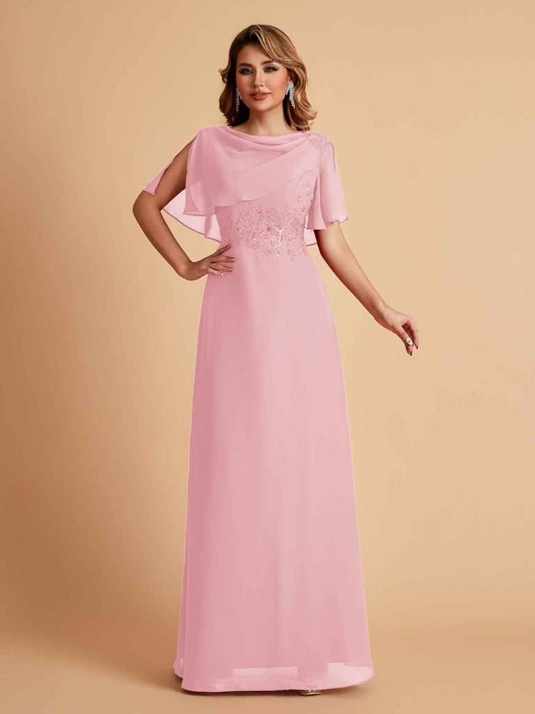 Elegant A-Line Chiffon Half Sleeves Cowl Neck Mother of the Brides Dresses Online UK
