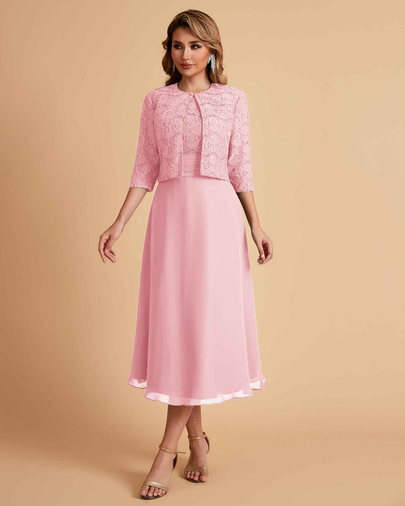 Elegant A-line Bateau Sleeveless Tea Length Short Mother of the Brides Dresses and Jacket