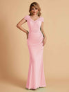 Elegant Mermaid Chiffon Cap Sleeves V-Neck Lace Mother of the Brides Dresses Online UK