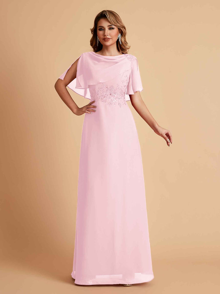 Elegant A-Line Chiffon Half Sleeves Cowl Neck Mother of the Brides Dresses Online UK