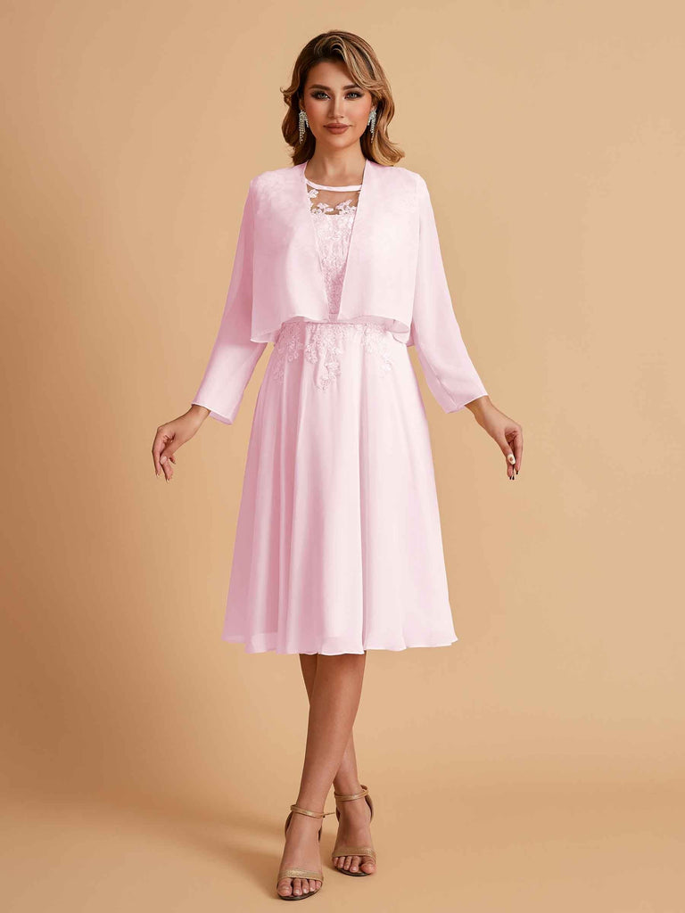 Elegant A-line Chiffon Jewel Lace Short Mother of the Brides Dresses Uk and Jacket