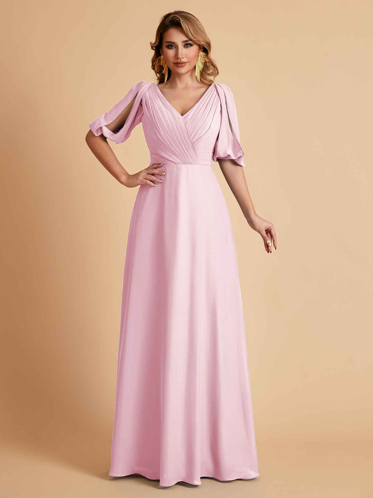Elegant Chiffon Half Sleeves V-Neck Mother of the Brides Dresses UK Online