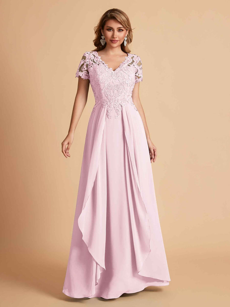 Chiffon Short Sleeves V-neck Lace Mother of the Brides Dresses UK