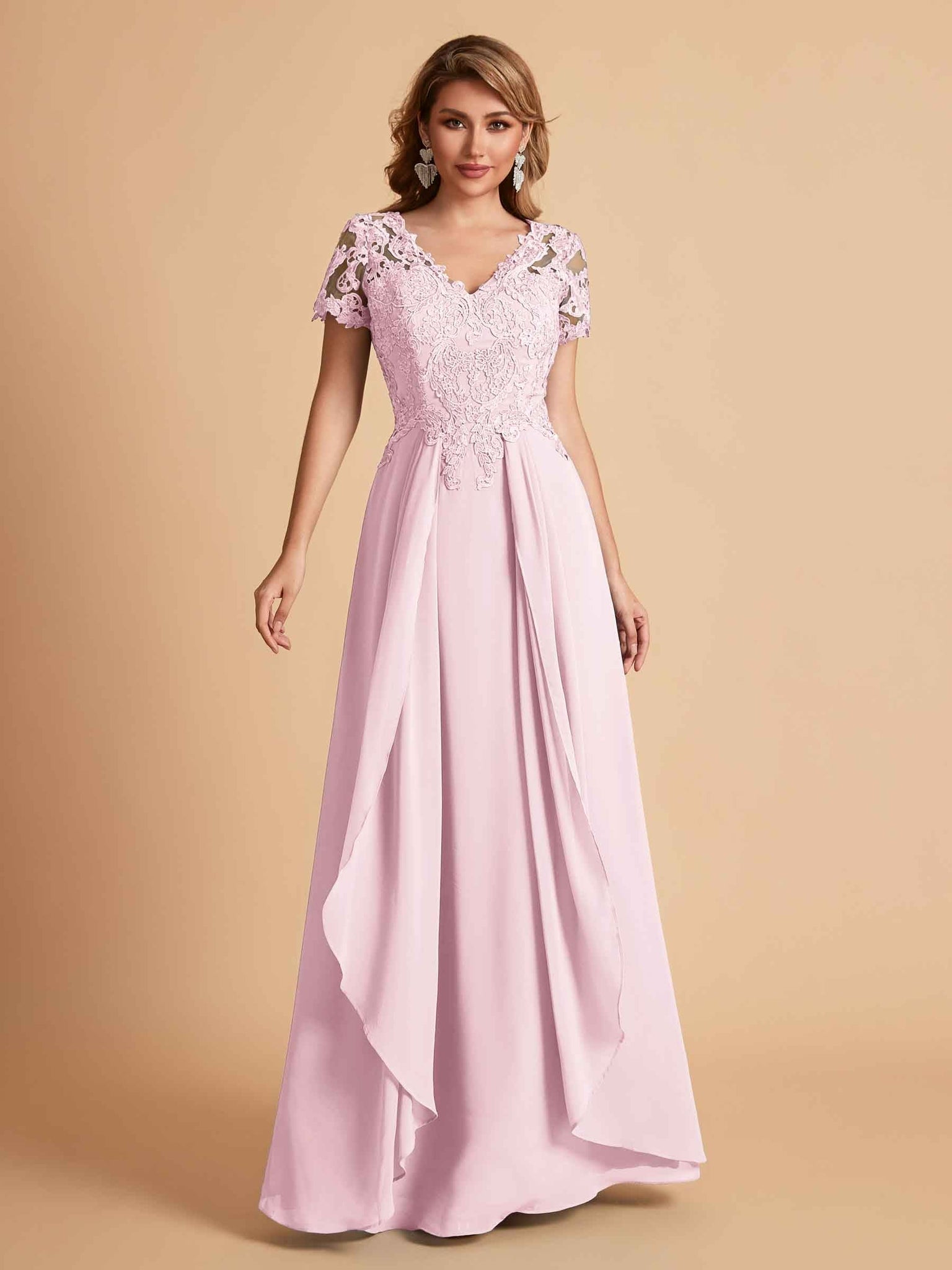 Chiffon Short Sleeves V-neck Lace Mother of the Brides Dresses UK