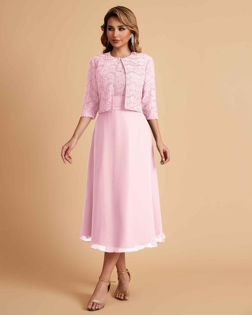 Elegant A-line Bateau Sleeveless Tea Length Short Mother of the Brides Dresses and Jacket