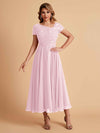 Elegant Chiffon Short Sleeves Short Midi Mother of the Brides Dresses UK Online