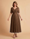 Elegant A-line Short Sleeves Tulle Lace V-neck Maxi Mother of the Brides Dresses Online UK