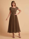 Elegant Chiffon Short Sleeves Short Midi Mother of the Brides Dresses UK Online