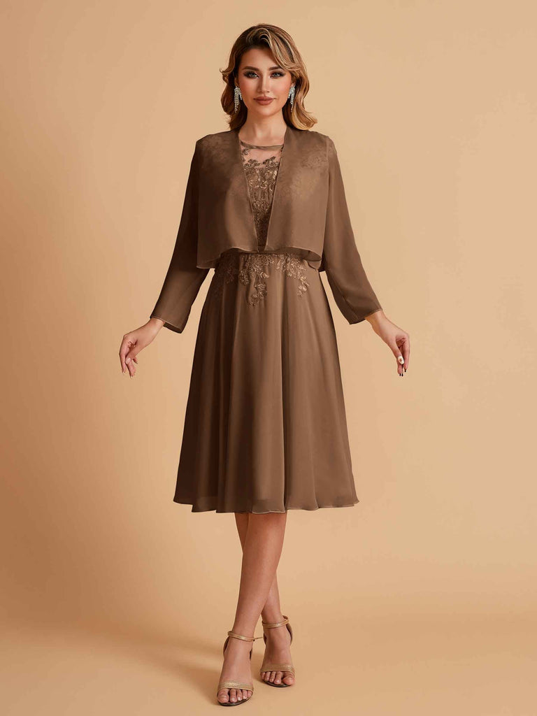 Elegant A-line Chiffon Jewel Lace Short Mother of the Brides Dresses Uk and Jacket