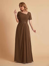Elegant A-Line Chiffon Short Sleeves V-Neck Mother of the Brides Dresses Online