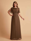 Elegant A-Line Chiffon Half Sleeves Cowl Neck Mother of the Brides Dresses Online UK