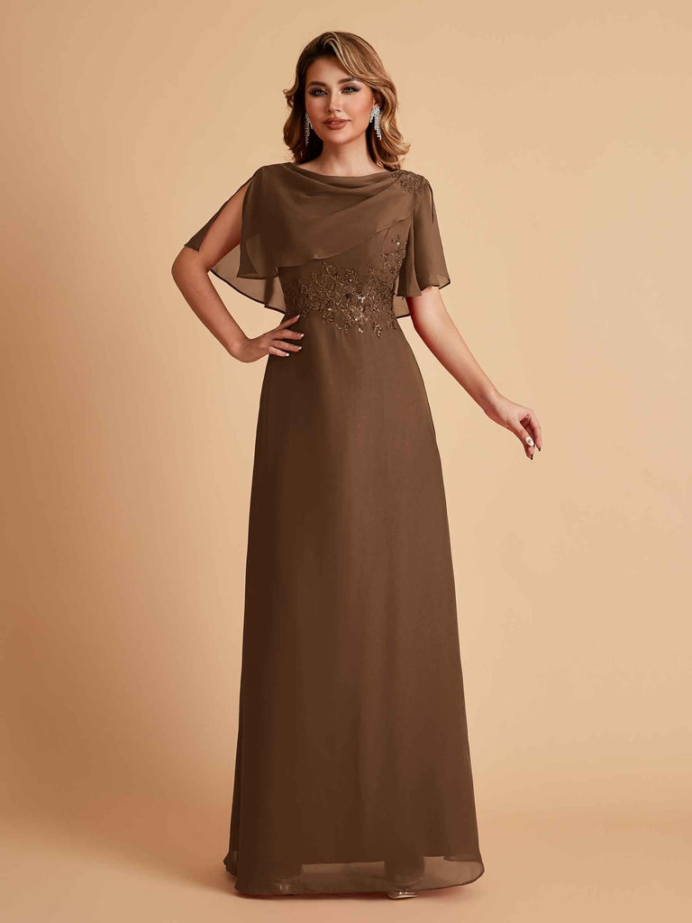 Elegant A-Line Chiffon Half Sleeves Cowl Neck Mother of the Brides Dresses Online UK