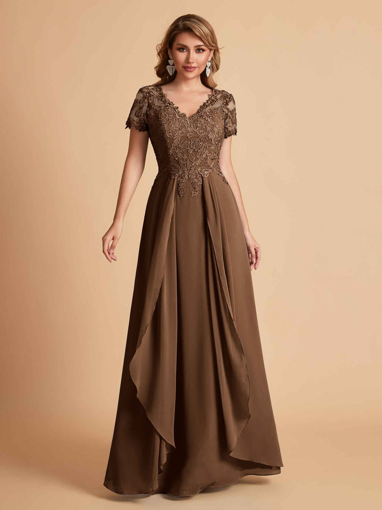 Chiffon Short Sleeves V-neck Lace Mother of the Brides Dresses UK