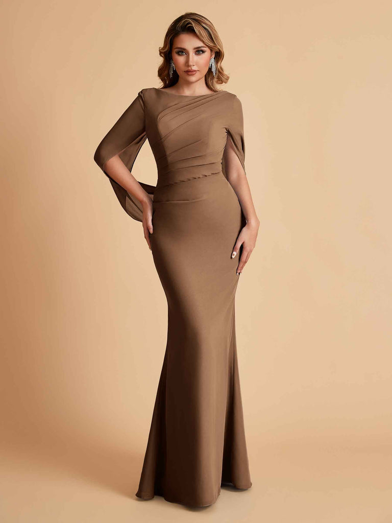Elegant Mermaid Chiffon Half Sleeves Scoop Mother of the Brides Dresses Online