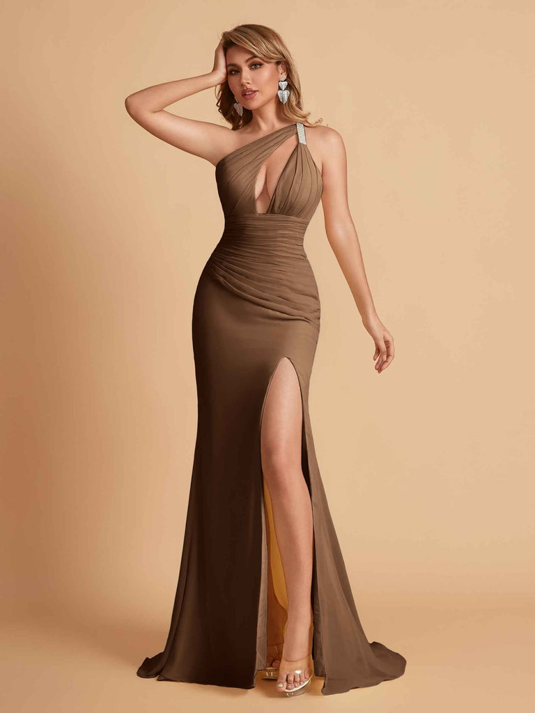 Sexy Mermaid One Shoulder Key Hole Long Bridesmaid Dresses Uk Slit