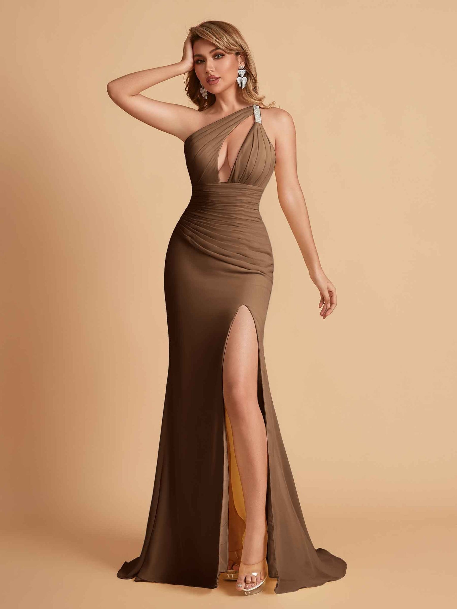Sexy Mermaid One Shoulder Key Hole Long Bridesmaid Dresses Uk Slit