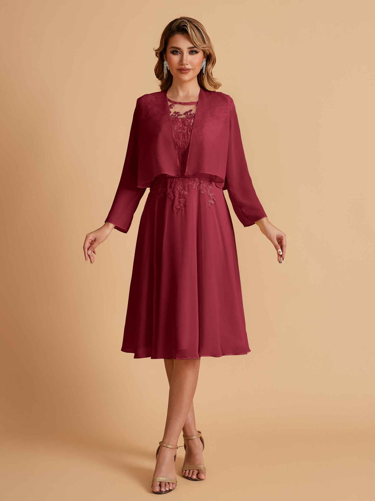 Elegant A-line Chiffon Jewel Lace Short Mother of the Brides Dresses Uk and Jacket