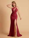Sexy Mermaid One Shoulder Key Hole Long Bridesmaid Dresses Uk Slit
