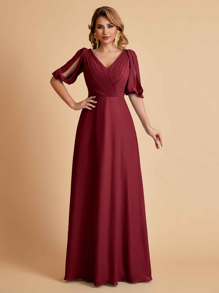 Elegant Chiffon Half Sleeves V-Neck Mother of the Brides Dresses UK Online