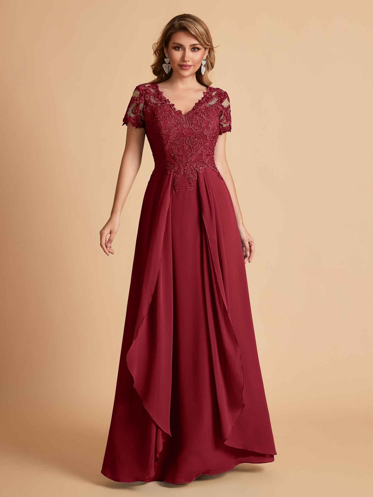 Chiffon Short Sleeves V-neck Lace Mother of the Brides Dresses UK