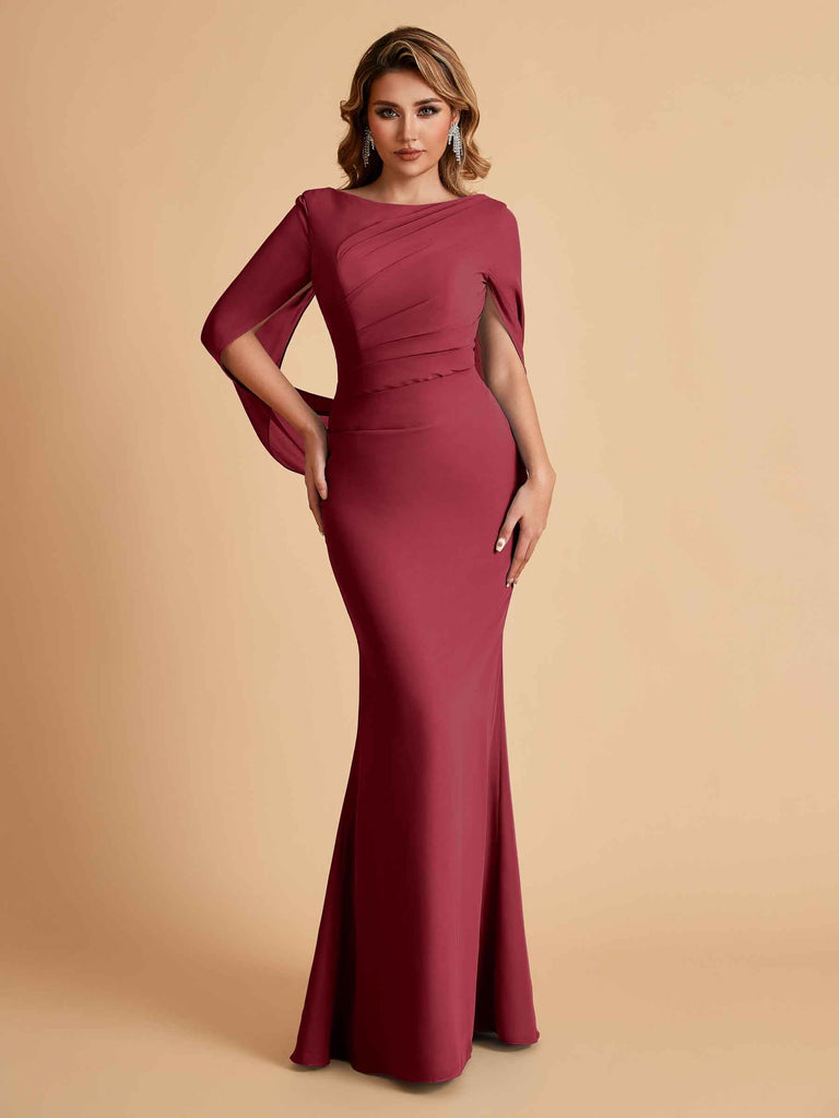 Elegant Mermaid Chiffon Half Sleeves Scoop Mother of the Brides Dresses Online