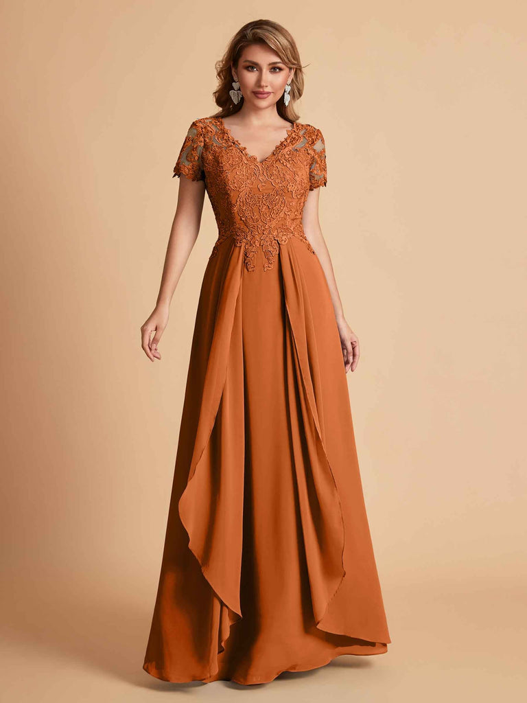 Chiffon Short Sleeves V-neck Lace Mother of the Brides Dresses UK