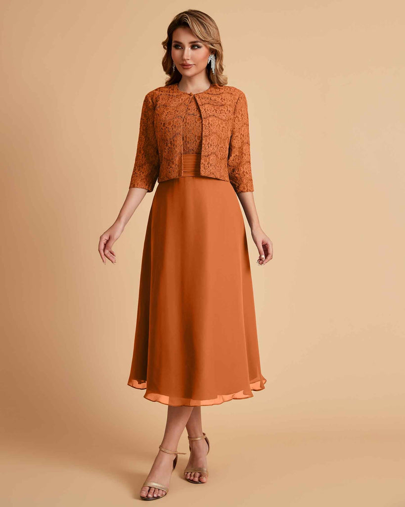 Elegant A-line Bateau Sleeveless Tea Length Short Mother of the Brides Dresses and Jacket