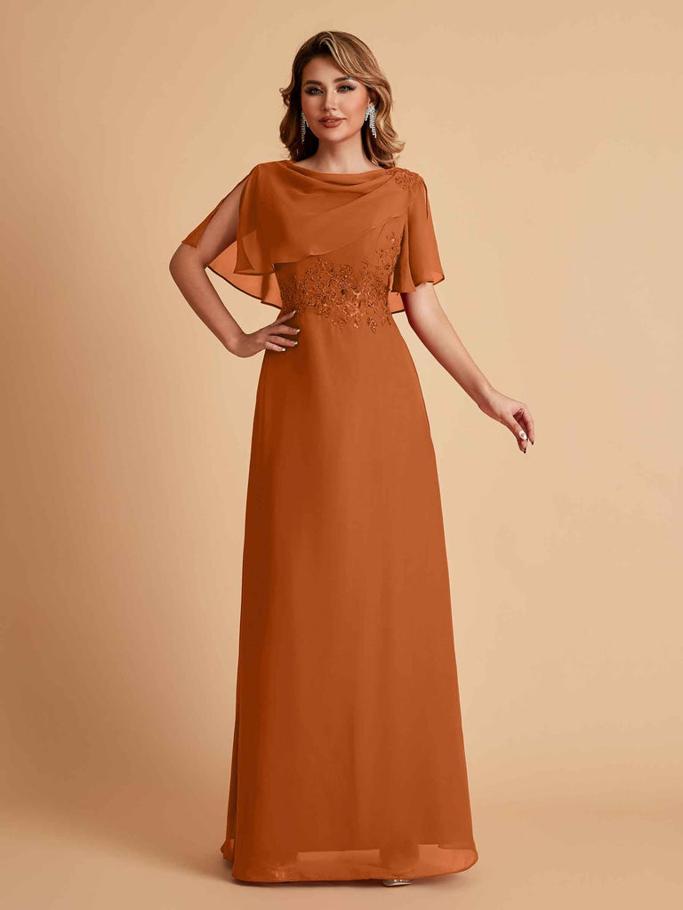 Elegant A-Line Chiffon Half Sleeves Cowl Neck Mother of the Brides Dresses Online UK