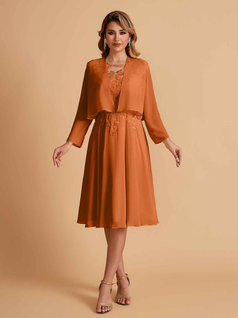 Elegant A-line Chiffon Jewel Lace Short Mother of the Brides Dresses Uk and Jacket