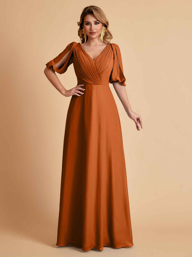 Elegant Chiffon Half Sleeves V-Neck Mother of the Brides Dresses UK Online