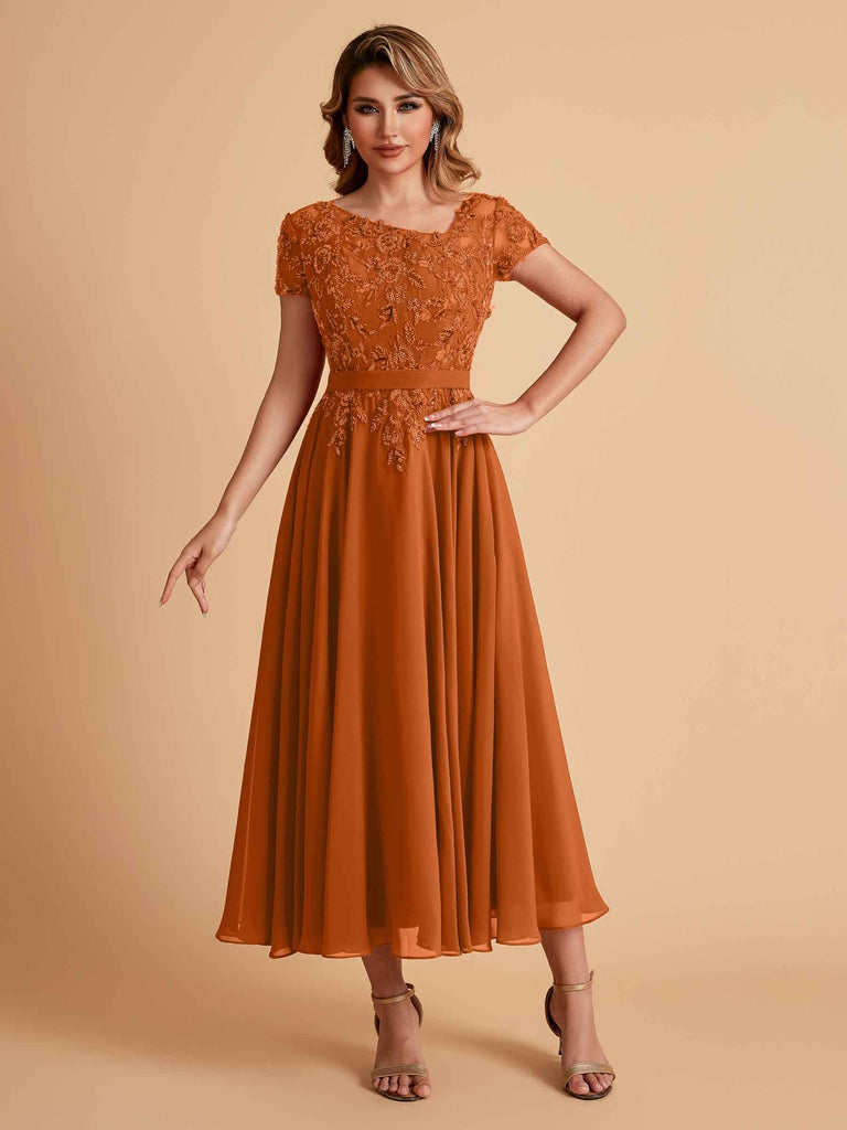 Elegant Chiffon Short Sleeves Short Midi Mother of the Brides Dresses UK Online
